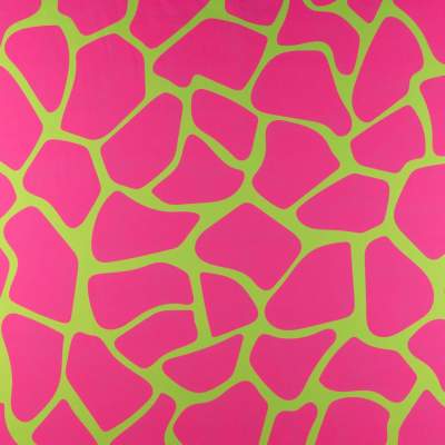 Tkanina Wiskoza Twill – wzór żyrafa, kolor różowy i zielony