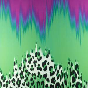 Tkanina Wiskoza Twill – wzór panterka i mazany, kolory zielony i różowy