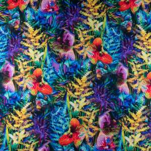 Tkanina Wiskoza Twill – wzór kwiaty, odcienie czerwonego