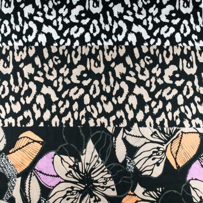 Tkanina Wiskoza wzór kwiaty i lampart panel 150x90