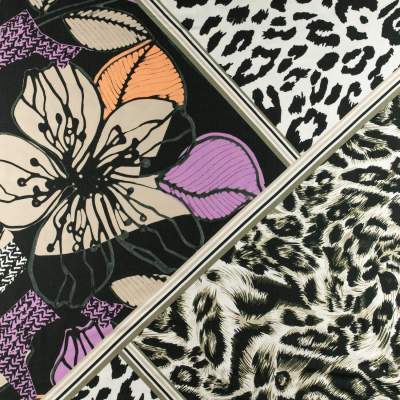 Dzianina wiskozowa wzór kwiaty panterka kolor beżowy