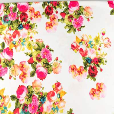 Dzianina ITY wzór różowe kwiaty tło ecru