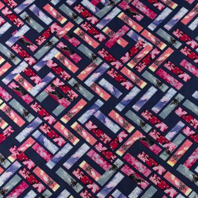 Tkanina Wiskoza – wzór geometryczny na granatowym tle