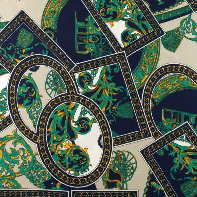 Tkanina Silki wzór włoski zielony i granatowy