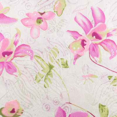 Popelina materiał w kwiaty różowe tło białe