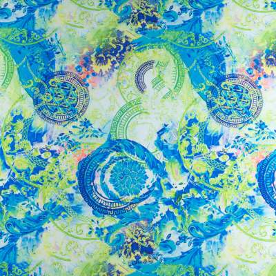 Tkanina Wiskoza Twill – wzór orientalny, odcienie zieleni