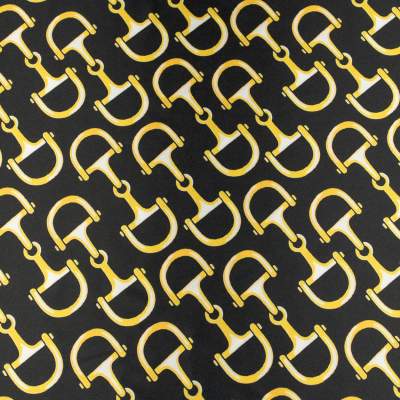 Tkanina Satyna lycra wzory wędzidła czarny ze zlotym