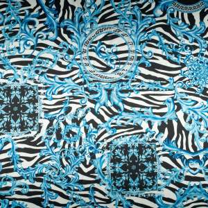 Tkanina Satyna lycra zebra wzór wzór włoski kolor niebieski