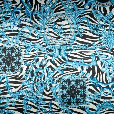 Tkanina Satyna lycra zebra wzór wzór włoski kolor niebieski