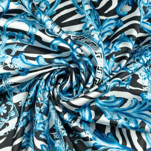 Tkanina Satyna lycra zebra wzór typu versace niebieskie