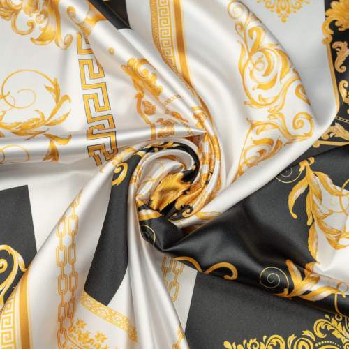 Tkanina Satyna lycra typu versace wzory zlote ornamenty