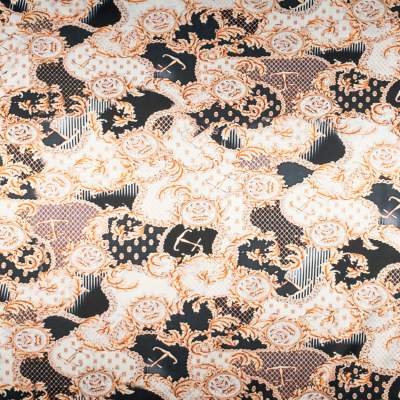 Tkanina Satyna lycra wzór włoski złote ornamenty