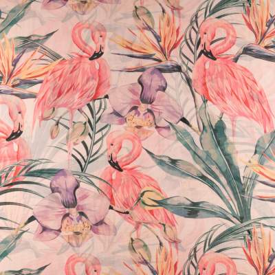 Tkanina szyfon wzór flamingi w ocieniach różu