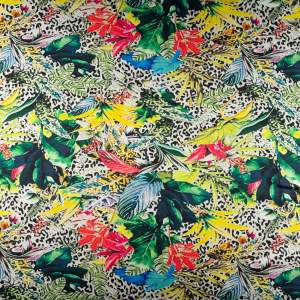 Tkanina Satyna lycra dżungla panterka kwiaty