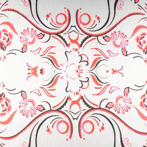 Tkanina Satyna lycra wzór biel fuksja greckie meandry