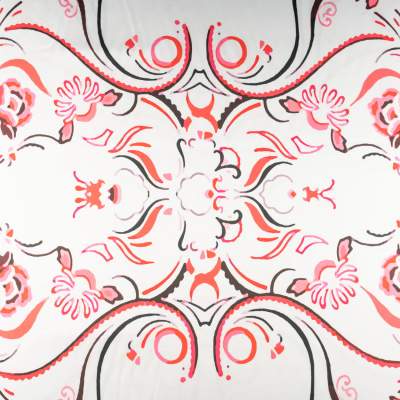 Tkanina Satyna lycra wzór biel fuksja greckie meandry