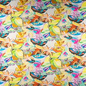 Tkanina Satyna lycra w kolorowe kwiaty i liscie