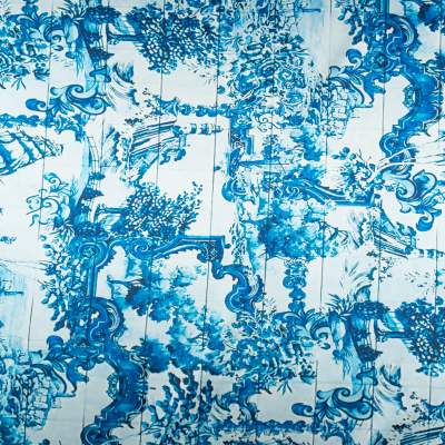 Tkanina Satyna lycra włoski niebieski kręty latarnie