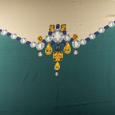 Szyfon jedwabny w kryształy kolor zielony i beżowy Panel