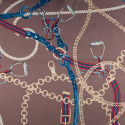 Tkanina Satyna wzór włoski  konie brąz