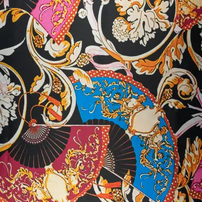 Tkanina Satyna w wachlarze wzor czarny