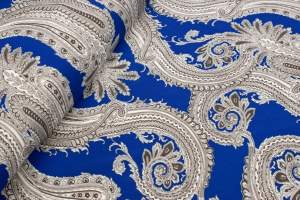 Tkanina silki wzór paisley w kolorze kobaltowym