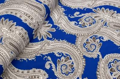 Tkanina silki wzór paisley w kolorze kobaltowym