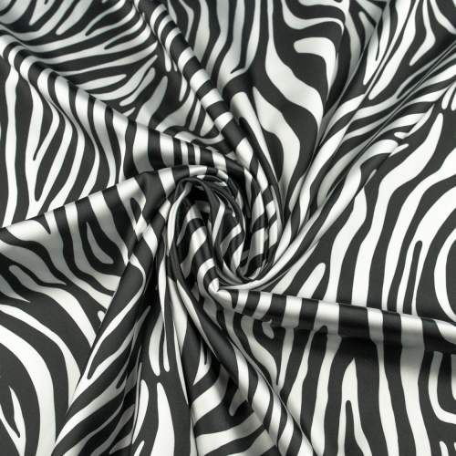 Tkanina Satyna lycra wzór zebra kolor czarny i biały