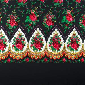 Tkanina kelly krepa wzór ludowy kwiaty kolor czarny