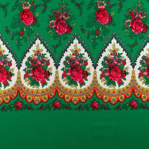 Tkanina kelly krepa wzór ludowy kwiaty kolor zielony