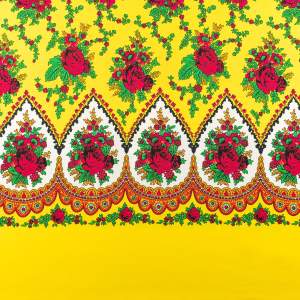 Tkanina kelly krepa wzór ludowy kwiaty kolor żółty