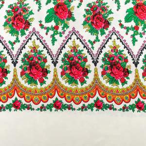 Tkanina kelly krepa wzór ludowy kwiaty kolor ecru