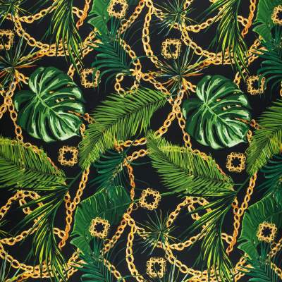 Tkanina Wiskoza Twill – wzór włoskie kwiaty na czarnym tle