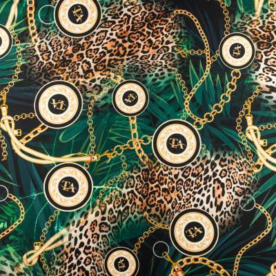 Tkanina Wiskoza Twill – wzór panterka na czarnym tle