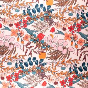 Tkanina Wiskoza Twill – wzór kwiaty, kolor jasny róż