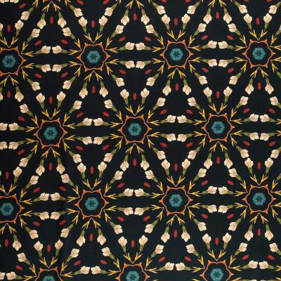 Tkanina Wiskoza Twill – wzór kwiaty, kolor czarny