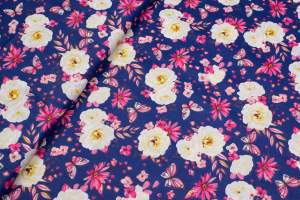Tkanina bawełna wzór kwiaty na granatowym tle