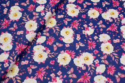 Tkanina bawełna wzór kwiaty na granatowym tle