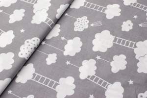 Tkanina bawełna wzór drabiny/chmurki szary
