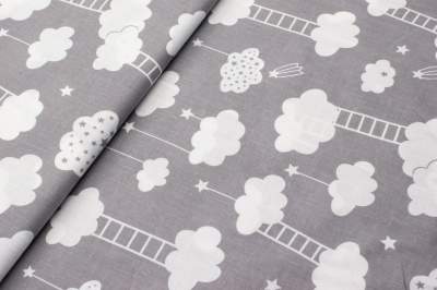 Tkanina bawełna wzór drabiny/chmurki szary