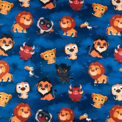 Dresówka pętelka wzór lew odcienie niebieskiego