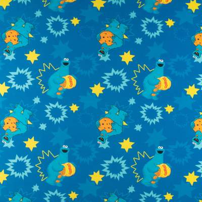 Dresówka pętelka wzór ciasteczkowy potwór kolor niebieski