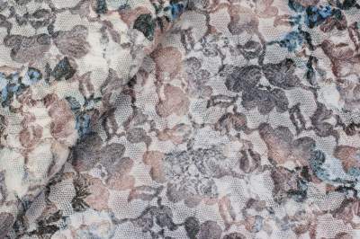 Koronka elastyczna wzór kwiaty szary i błękitny