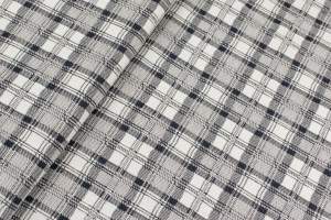 Dzianina żakard wzór krata granatowa na białym tle