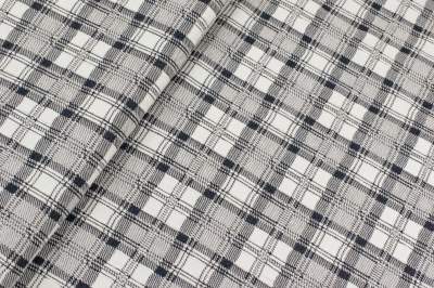 Dzianina żakard wzór krata granatowa na białym tle