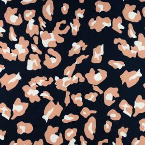 Tkanina Wiskoza Twill – wzór panterka, kolor granatowy