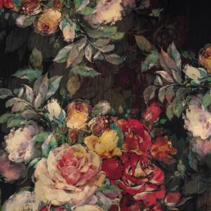 Tkanina Szyfon kreszowany w kwiaty kolor czarny