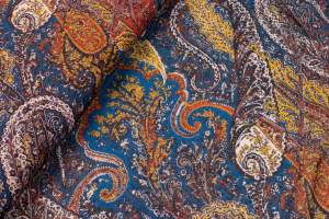 Wiskoza z Jedwabiem – wzór orientalny, odcienie brązu i niebieskiego