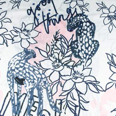 Szyfon jedwabny wzór pantera i kwiaty kolor ecru