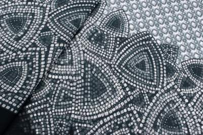 Tkanina szyfon wzór kamienie w odcieniach szarości border 2 stronny